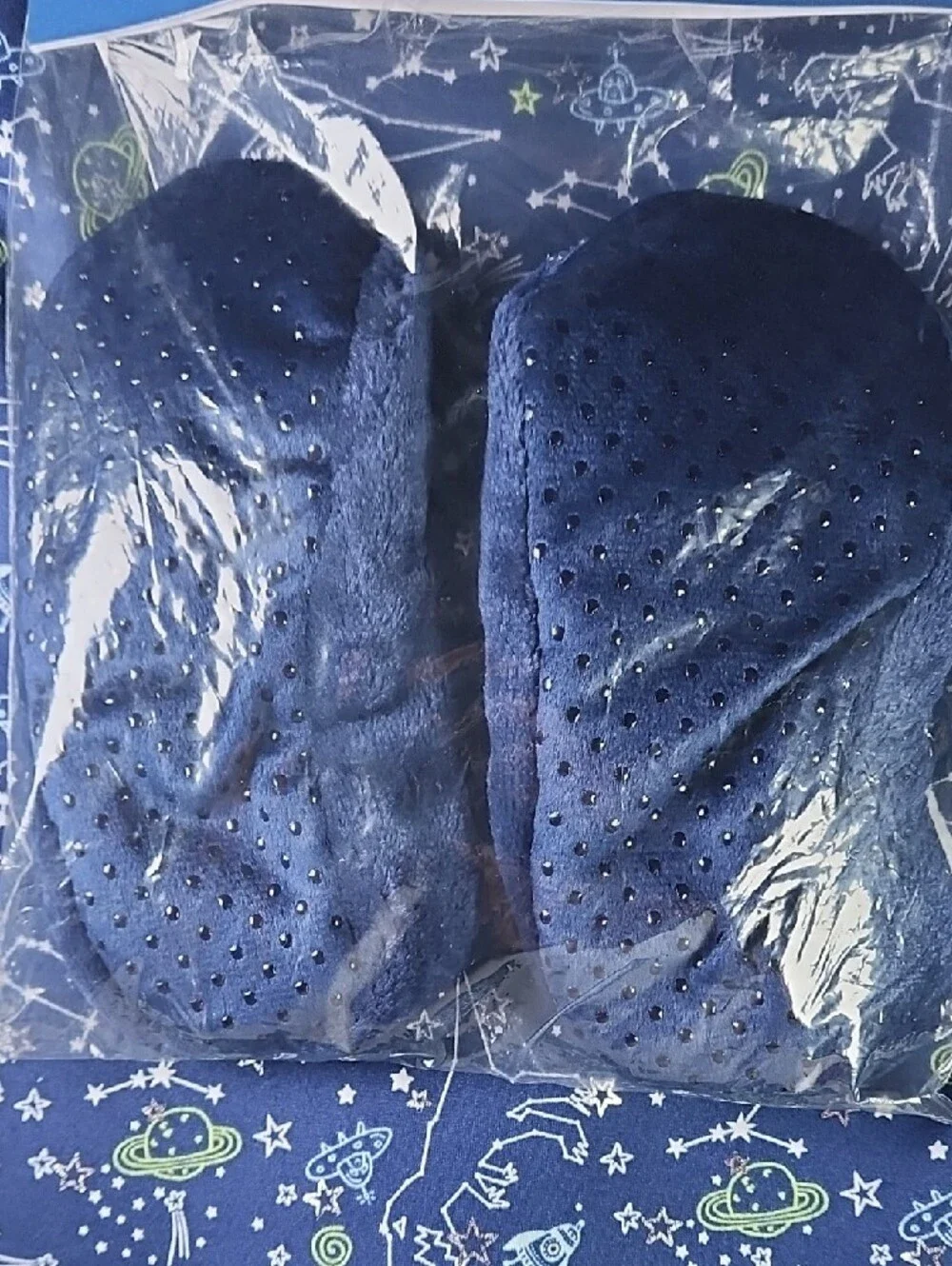 Boys Navy Space 3pc Print Pajama Set with Slippers